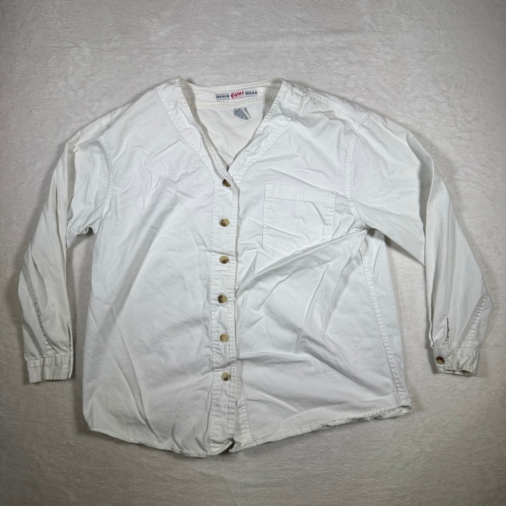 Kikomo Wear White Cotton Button Up Long Sleeve Casual Shirt Top Size L Womens
